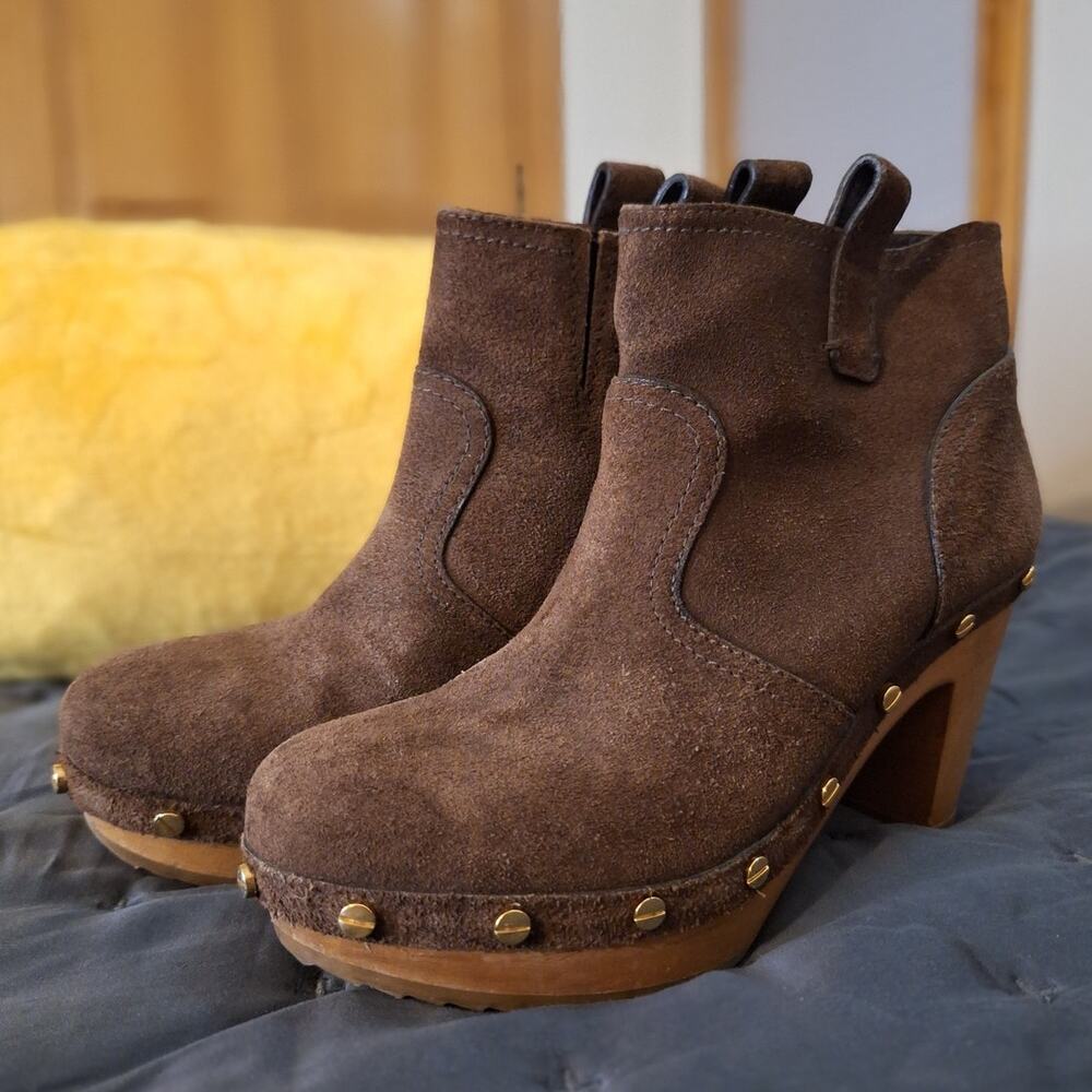 Tory Burch Brown Suede Clog Ankle Boots